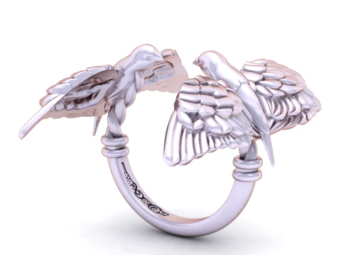 Golden Twin Birds Ring Luxury Nature 3D Print Model