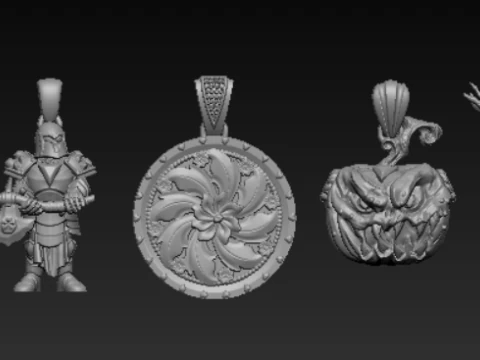 Luxuri&ouml;se Fantasy-Krieger-Ornament-Anh&auml;nger-Kollektion, hochdetaillierter 3D-druckbarer Schmuck 3D Druckmodell