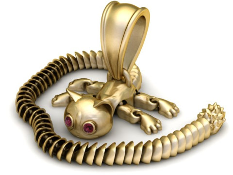 Pendentif chat bobine dorée, bijoux imprimables en 3D Modèles 3D en vedette