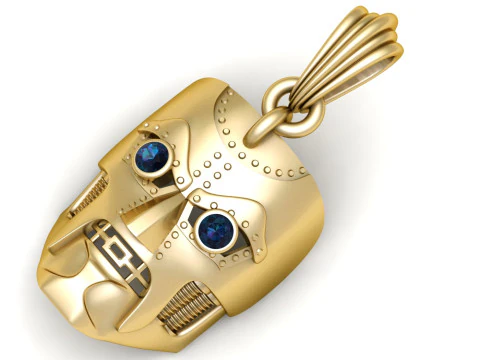 Wisiorek ze złotą maską wartowniczą Futurystyczna biżuteria na twarz robota do druku 3D Model do druku 3D