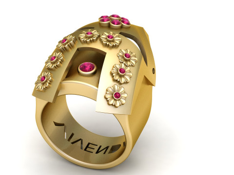 Bague en pierre pr&eacute;cieuse Royal Blossom Bague en or floral avec accents rubis Bijoux imprimables en 3D Modèles 3D en vedette