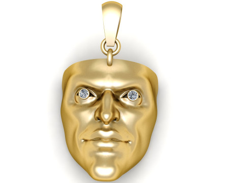 Golden Guardian Face Pendant Sculpted Human Mask with Diamond Eyes 3D Printable Jewelry 3D Print Model