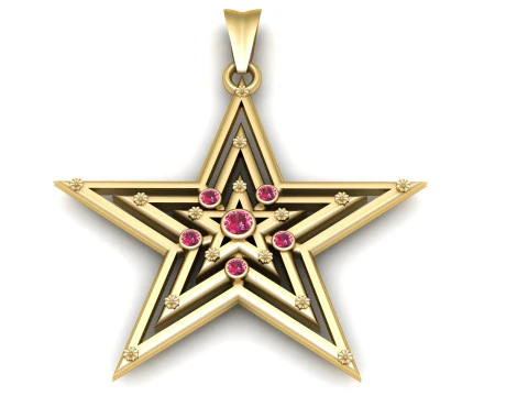 Celestial Royal Star Pingente de ouro estrela de cinco pontas com detalhes em rubi joias para impress&atilde;o 3D Modelo de Impressão 3D