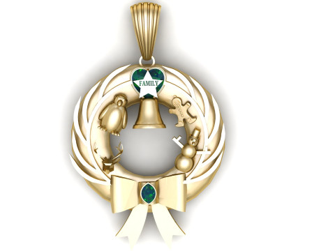 Golden Family Wreath Pendant Christmas Memory Charm with Holiday Icons 3D Printable Jewelry 3D Print Model
