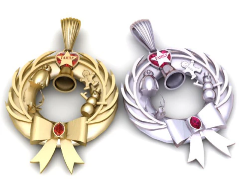 Golden Family Wreath Pendant Christmas Memory Charm with Holiday Icons 3D Printable Jewelry 3D Print Model