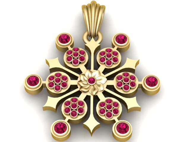 Royal Floral Cross Pendant Gold Blossom Cross with Ruby Accents 3D Printable Jewelry 3D Print Model .c4d .max .obj .3ds .fbx .stl .blend