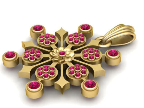 Royal Floral Cross Pendant Gold Blossom Cross with Ruby Accents 3D Printable Jewelry 3D Print Model