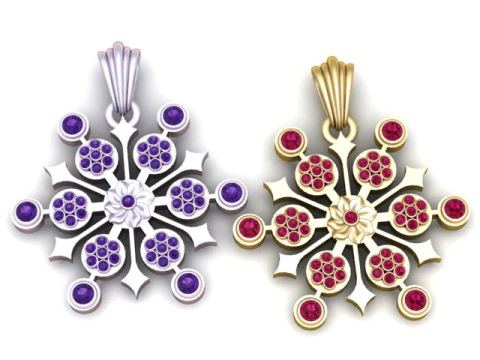 Royal Floral Cross Pendant Gold Blossom Cross with Ruby Accents 3D Printable Jewelry 3D Print Model