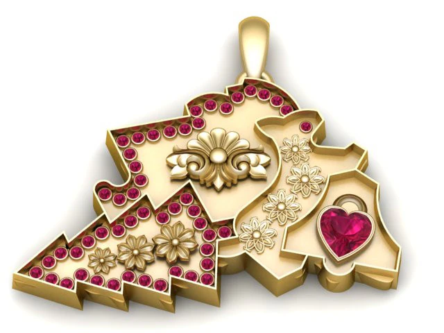 Sacred Hand Heart Pendant Floral Hamsa-Inspired Gold Pendant with Ruby Accents 3D Printable Jewel 3D Print Model .c4d .max .obj .3ds .fbx .stl .blend 