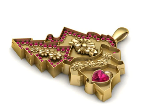 Sacred Hand Heart Pendant Floral Hamsa-Inspired Gold Pendant with Ruby Accents 3D Printable Jewel 3D Print Model