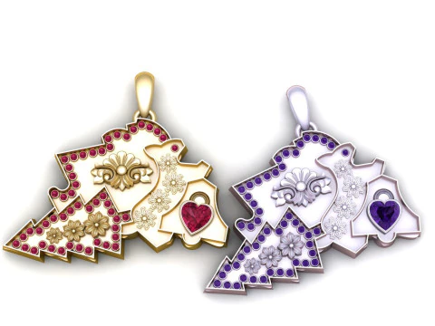 Sacred Hand Heart Pendant Floral Hamsa-Inspired Gold Pendant with Ruby Accents 3D Printable Jewel 3D Print Model