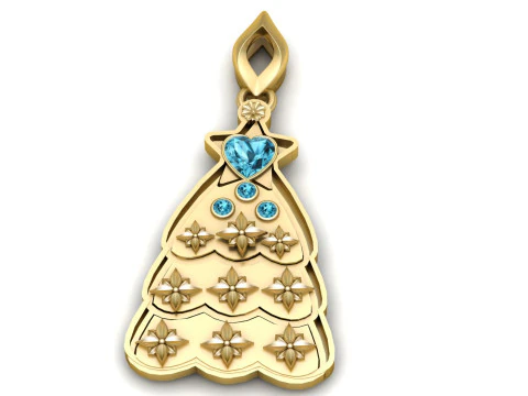 Pingente de árvore de coração celestial Árvore de Natal dourada com pedras preciosas azuis joias para impressão 3D Modelo de Impressão 3D