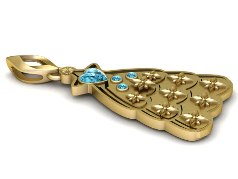 Celestial Heart Tree Pendant Golden Christmas Tree with Blue Gemstones 3D Printable Jewelry 3D Print Model