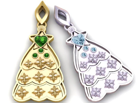 Celestial Heart Tree Pendant Golden Christmas Tree with Blue Gemstones 3D Printable Jewelry 3D Print Model