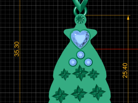 Celestial Heart Tree Pendant Golden Christmas Tree with Blue Gemstones 3D Printable Jewelry 3D Print Model