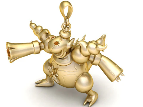 ゴールデン ガーディアン ビースト ペンダント 神話上の生き物のキャラクター ジェムストーンコア付き 3D 印刷可能ジュエリー 3Dプリントモデル