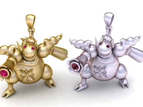 ゴールデン ガーディアン ビースト ペンダント 神話上の生き物のキャラクター ジェムストーンコア付き 3D 印刷可能ジュエリー 3Dプリントモデル