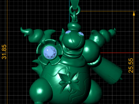 ゴールデン ガーディアン ビースト ペンダント 神話上の生き物のキャラクター ジェムストーンコア付き 3D 印刷可能ジュエリー 3Dプリントモデル