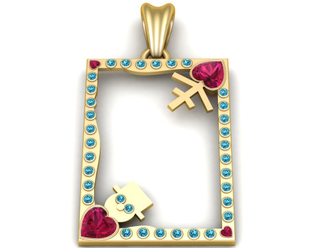 Modello di gioielleria stampabile in 3D di lusso con ciondolo con cornice Love Lock e intarsio di pietre preziose Modello di stampa 3D