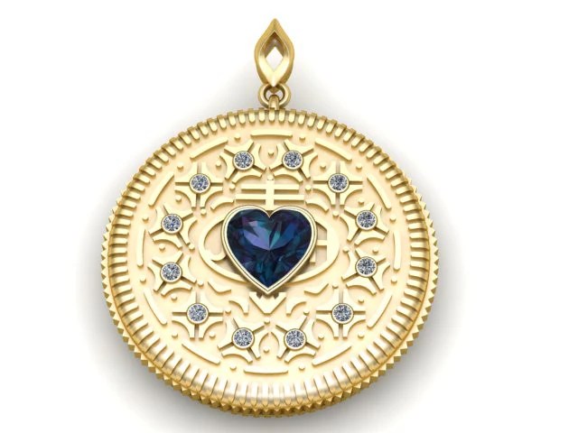 Royal Heart Medallion Pendant Ornamental Gemstone 3D Printable Jewelry Model 3D Print Model .c4d .max .obj .3ds .fbx .stl .blend 