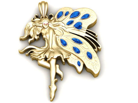 Celestial Fairy Wing Pendant Gemstone Inlay Fantasy 3D Printable Jewelry Model 3D Print Model