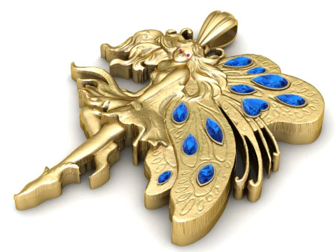 Celestial Fairy Wing Pendant Gemstone Inlay Fantasy 3D Printable Jewelry Model 3D Print Model