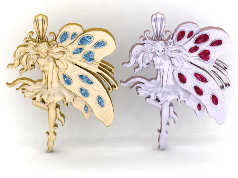 Celestial Fairy Wing Pendant Gemstone Inlay Fantasy 3D Printable Jewelry Model 3D Print Model