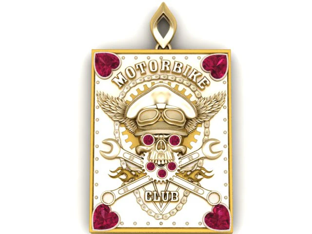 Motorbike Club Skull Pendant Biker Emblem 3D Printable Jewelry Model 3D Print Model .c4d .max .obj .3ds .fbx .stl .blend