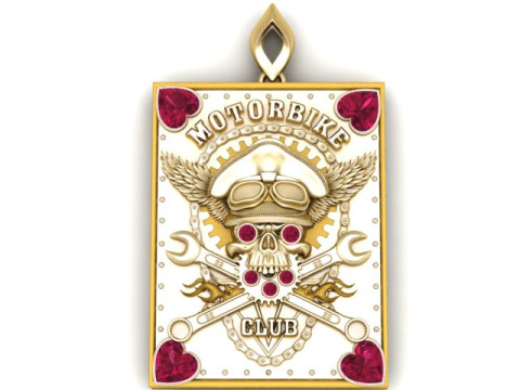 Motorbike Club Skull Pendant Biker Emblem 3D Printable Jewelry Model 3D Print Model