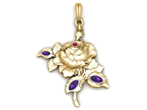 エターナルローズアメジストペンダント 3Dプリントモデル