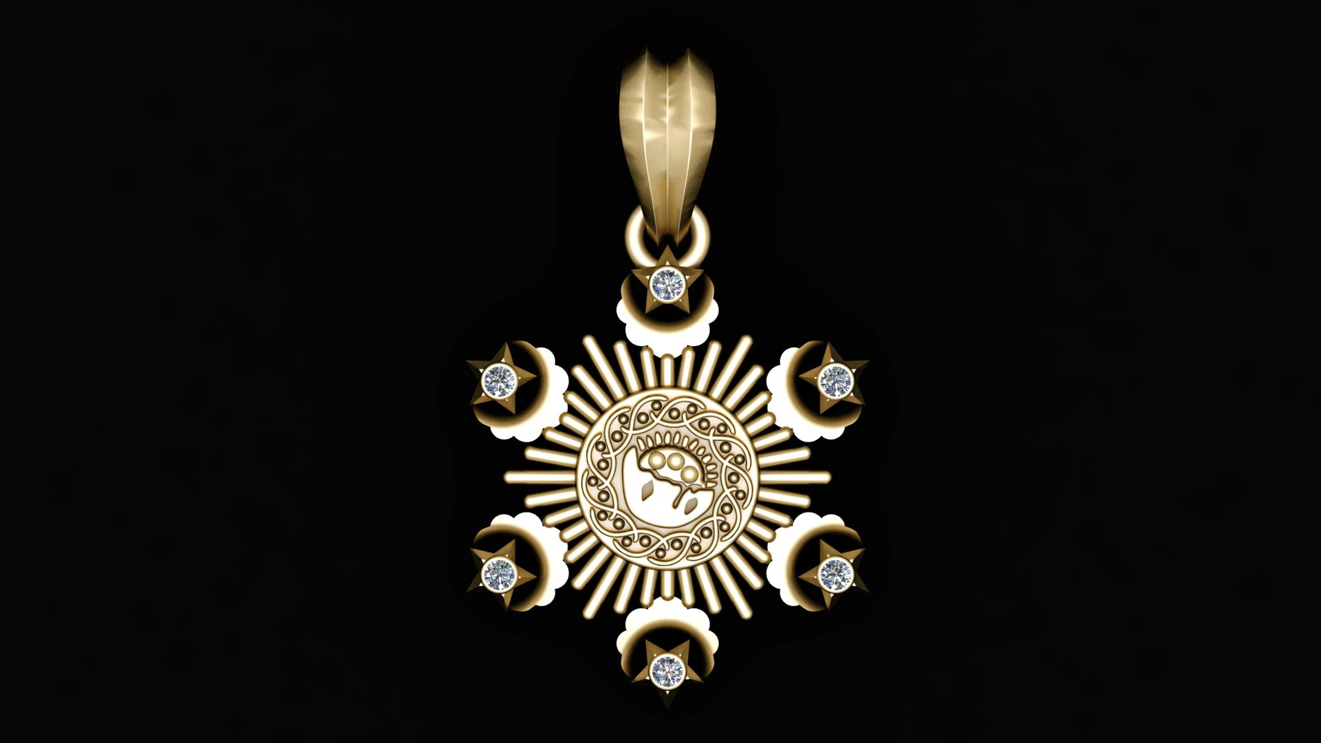 Celestial Sun Sigil Diamond Pendant 3D Print Model .c4d .max .obj .3ds .fbx .stl .blend