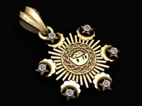 Celestial Sun Sigil Diamond Pendant 3D Print Model
