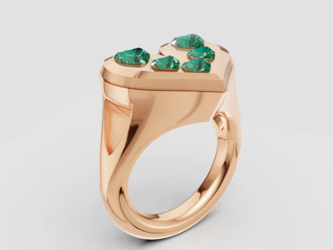 Emerald Heart Cascade Ring Luxury Gold Ring with Green Heart Gemstones 3D Print Model