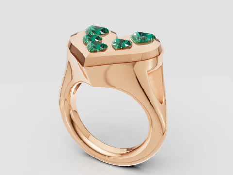 Emerald Heart Cascade Ring Luxury Gold Ring with Green Heart Gemstones 3D Print Model