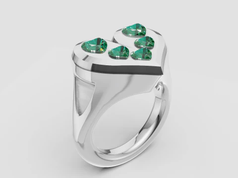Emerald Heart Cascade Ring Luxury Gold Ring with Green Heart Gemstones 3D Print Model