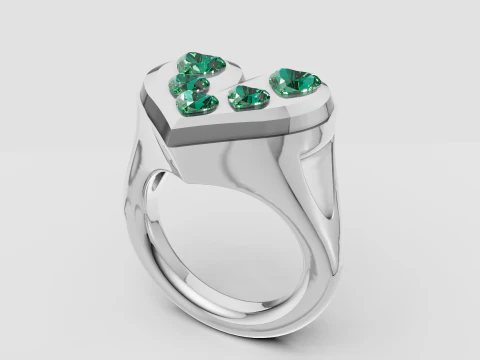 Emerald Heart Cascade Ring Luxury Gold Ring with Green Heart Gemstones 3D Print Model