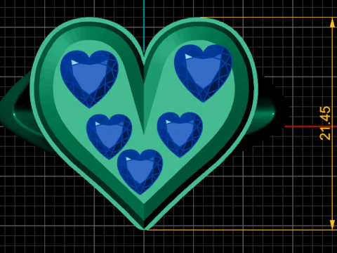 Emerald Heart Cascade Ring Luxury Gold Ring with Green Heart Gemstones 3D Print Model