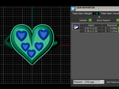 Emerald Heart Cascade Ring Luxury Gold Ring with Green Heart Gemstones 3D Print Model