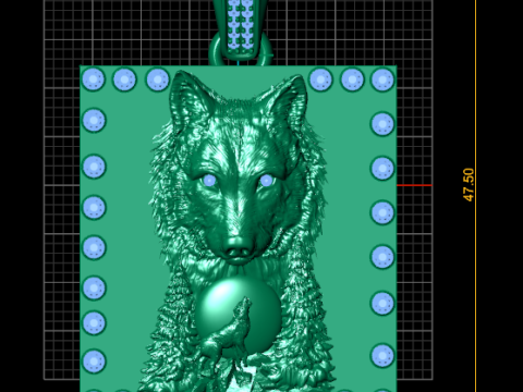 Ciondolo lupo guardiano lunare Totem del potere in oro con accenti di diamanti Modello di stampa 3D