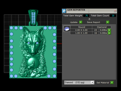 Ciondolo lupo guardiano lunare Totem del potere in oro con accenti di diamanti Modello di stampa 3D