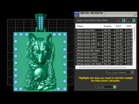 Ciondolo lupo guardiano lunare Totem del potere in oro con accenti di diamanti Modello di stampa 3D