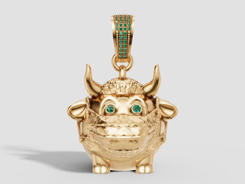 エメラルド ガーディアン ブル ペンダント かわいい 高級 ゴールド キャラクター チャーム 3Dプリントモデル