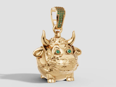 Кулон із смарагдовим охоронцем і милим розкішним золотим персонажем 3D Принт Модель