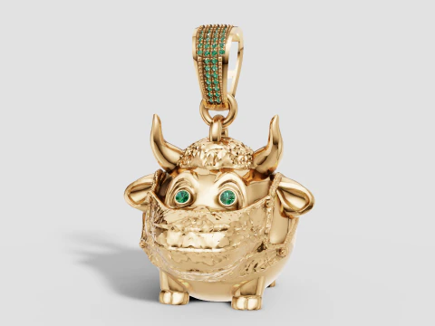 Кулон із смарагдовим охоронцем і милим розкішним золотим персонажем 3D Принт Модель