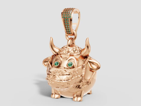 Кулон із смарагдовим охоронцем і милим розкішним золотим персонажем 3D Принт Модель