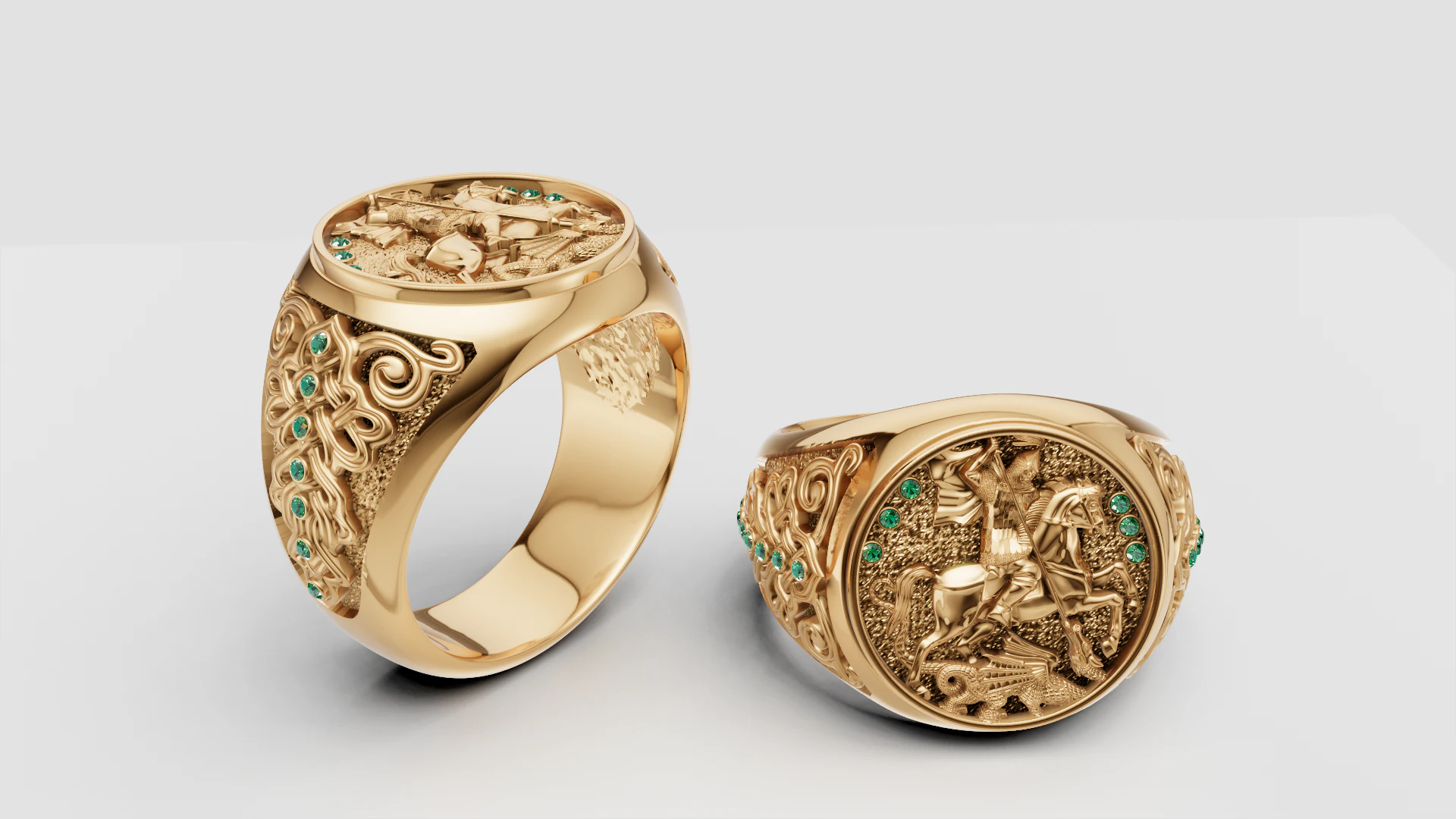 St. Georg der Drachent&ouml;ter-Ring, imperiales Goldsiegel mit Smaragdakzenten 3D Druckmodell .c4d .max .obj .3ds .fbx .stl .blend 