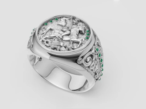 St. Georg der Drachent&ouml;ter-Ring, imperiales Goldsiegel mit Smaragdakzenten 3D Druckmodell