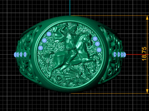 St. Georg der Drachent&ouml;ter-Ring, imperiales Goldsiegel mit Smaragdakzenten 3D Druckmodell