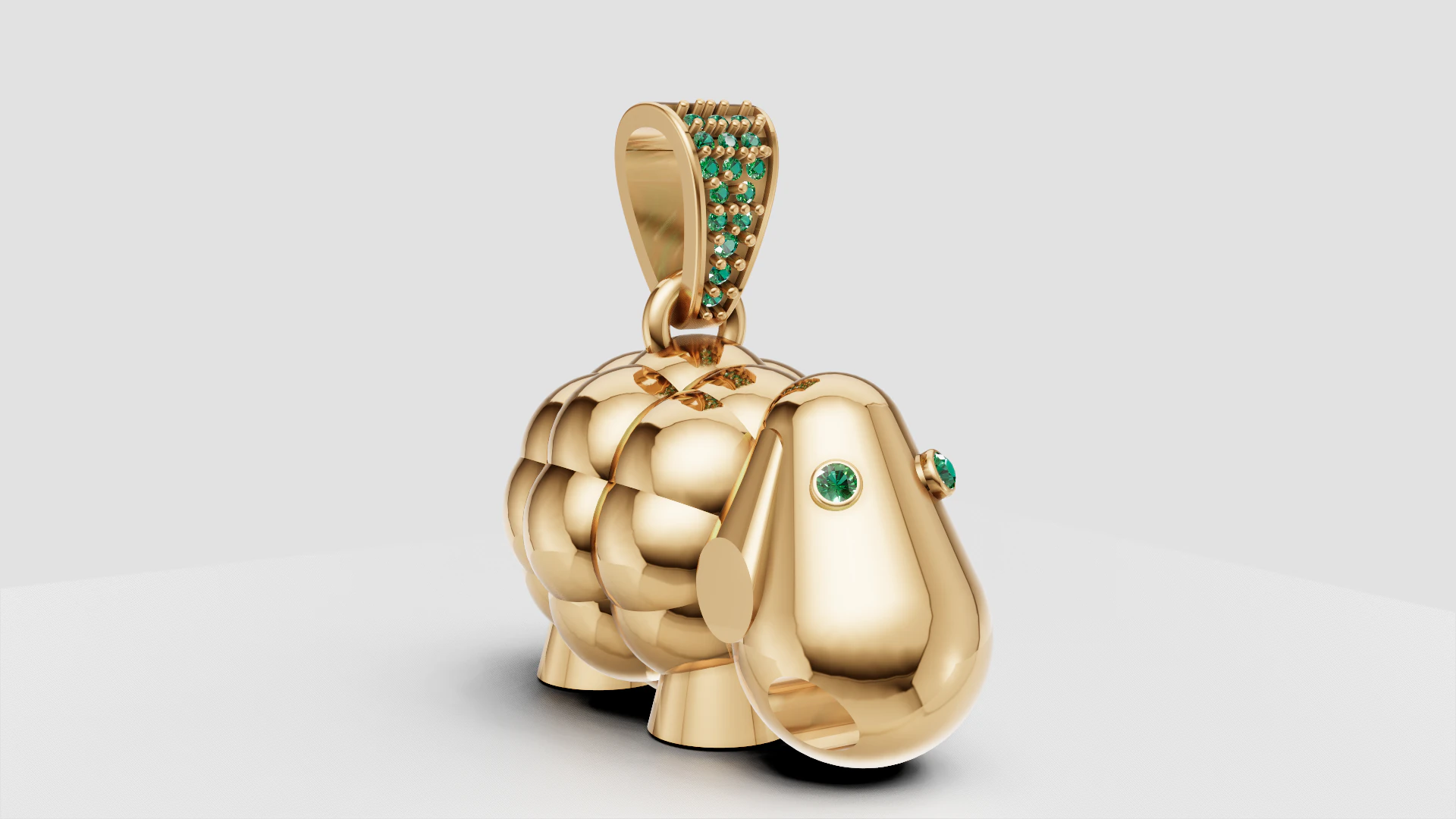 Emerald-Eyed Lucky Elephant Pendant Playful Gold Charm with Gemstone Bail 3D Print Model .c4d .max .obj .3ds .fbx .stl .blend 