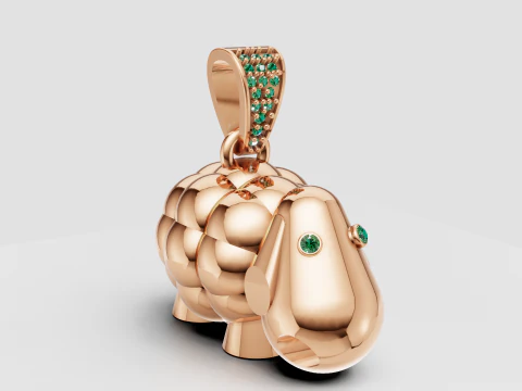 Emerald-Eyed Lucky Elephant Pendant Playful Gold Charm with Gemstone Bail 3D Print Model